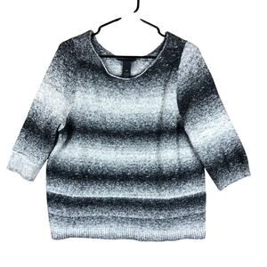 Lane Bryant Womens Sweater Black White Striped Crew Neck 3/4 Sleeve 14/16